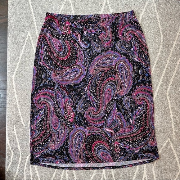 Catherines Dresses & Skirts - AnyWear by Catherines Purple and Pink Paisley Stretch Midi Skirt